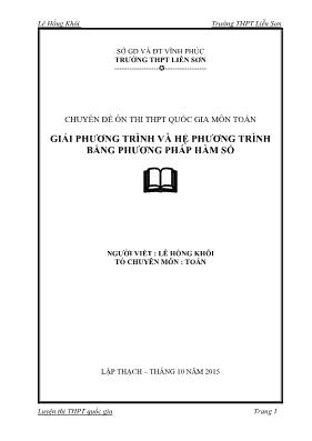 Chuyên đề Giải phương trình và hệ phương trình bằng phương pháp hàm số